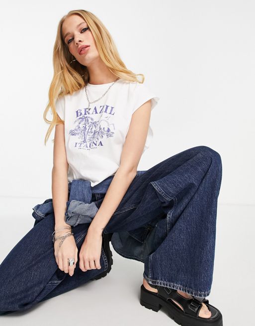 ASOS DESIGN relaxed brazil postcard graphic T-shirt in white