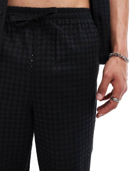 ASOS DESIGN relaxed broderie pants in black with elasticated waist (part of a set), 4 of 5