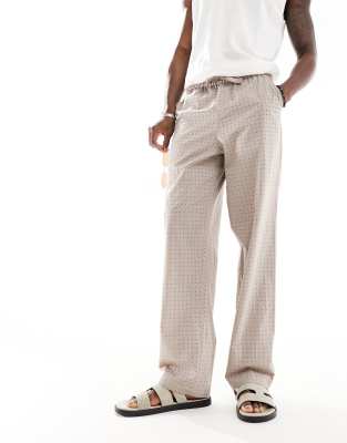 FhyzicsShops DESIGN relaxed broderie trouser in brown with elasticated waist