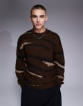 [ASOS DESIGN] ASOS DESIGN relaxed brushed knitted crew neck jumper with animal pattern in beige-Neutral S BEIGE