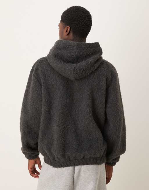 ASOS DESIGN relaxed brushed textured hoodie in charcoal , 3 of 5