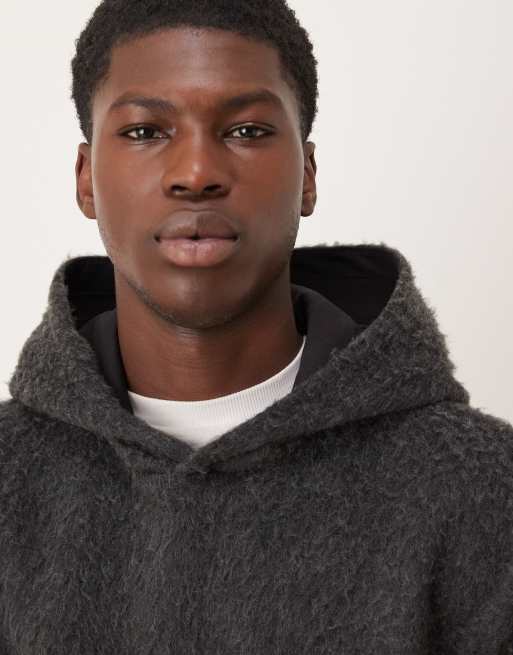 ASOS DESIGN relaxed brushed textured hoodie in charcoal
