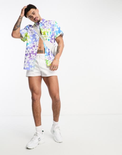 ASOS DESIGN relaxed button down collar shirt in linen look with ombre floral print  , 3 of 4