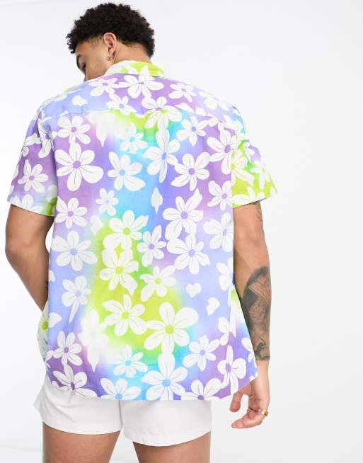 ASOS DESIGN relaxed button down collar shirt in linen look with ombre floral print  , 4 of 4