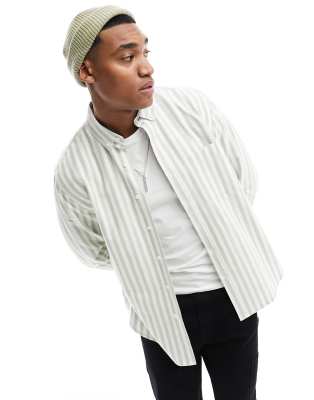 ASOS DESIGN ASOS DESIGN relaxed button down oxford stripe shirt in green