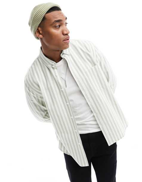 ASOS DESIGN relaxed button down oxford stripe shirt in green - view 1