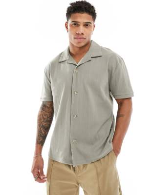 ASOS DESIGN relaxed button down shirt in khaki-Green