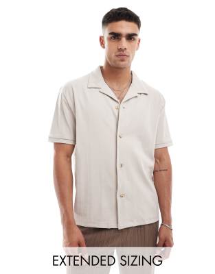 Asos Design Relaxed Button Down Shirt In Stone-neutral