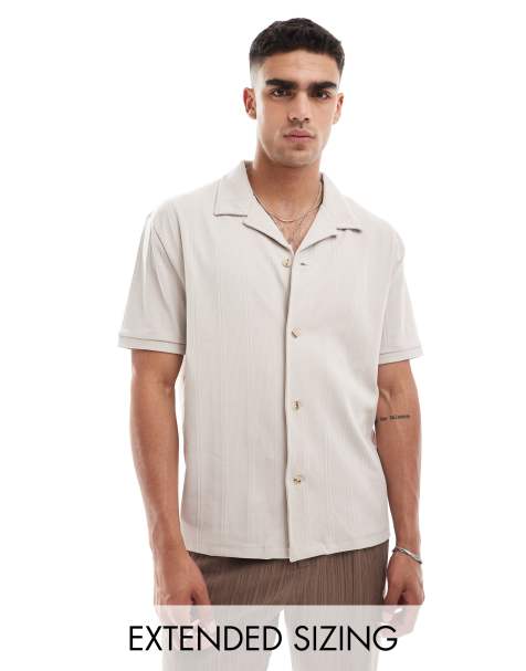 ASOS DESIGN relaxed button down shirt in stone - view 1