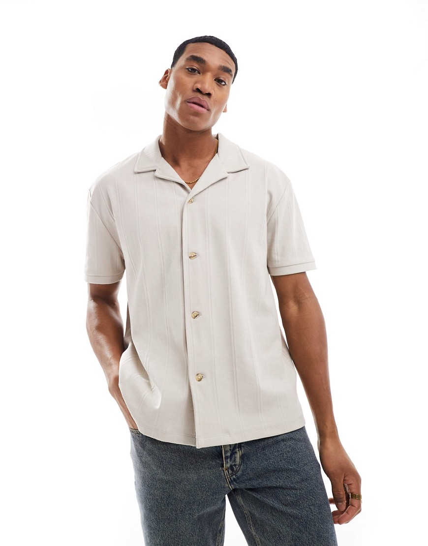 Asos Design Relaxed Button Down Shirt In Stone-neutral
