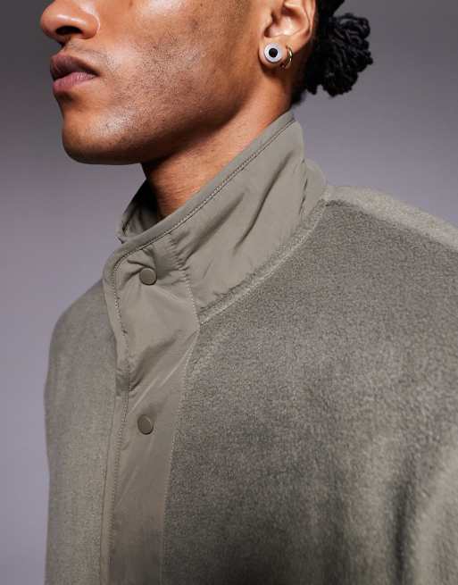 ASOS DESIGN relaxed button through fleece jacket with in green, 5 of 5