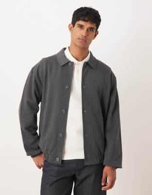 ASOS DESIGN relaxed button through jersey harrington jacket in dark gray