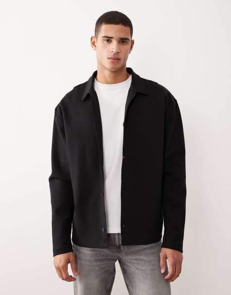 ASOS DESIGN relaxed button up jersey jacket in black - view 1