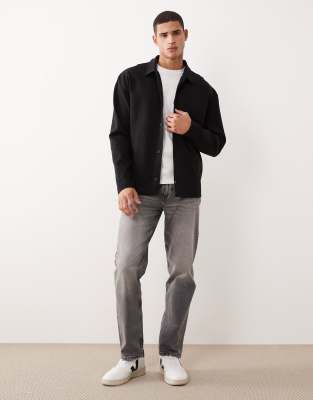 Asos Design Relaxed Button Up Jersey Jacket In Black
