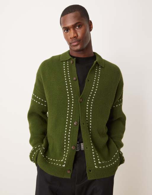ASOS DESIGN relaxed button up polo in dark green