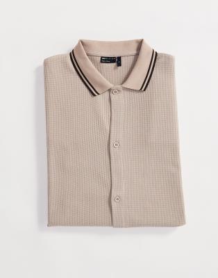 relaxed button-up polo shirt in stone-Neutral