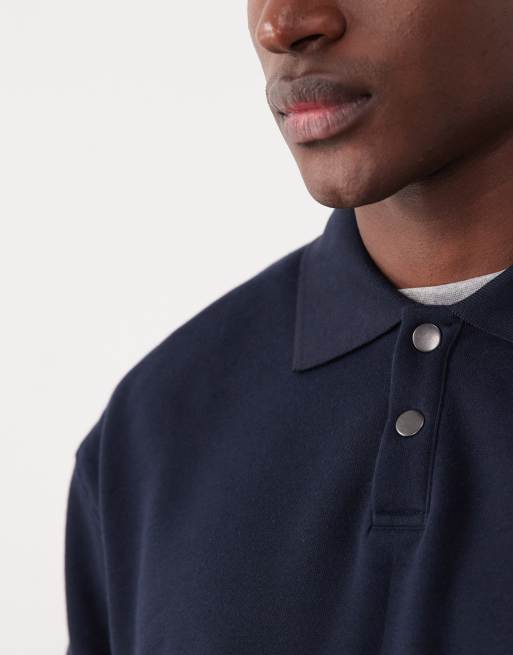 ASOS DESIGN relaxed button up polo sweatshirt with ribbed collar in navy, 5 of 5