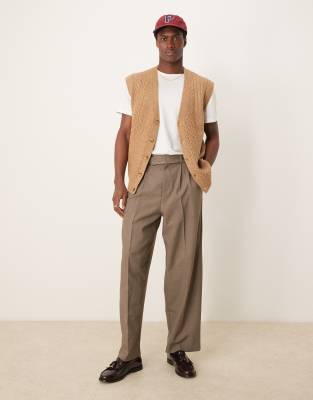 ASOS DESIGN RELAXED CABLE KNIT PATCHWORK BUTTON UP VEST 