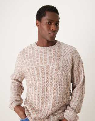 relaxed cable knit sweater in stone-Neutral