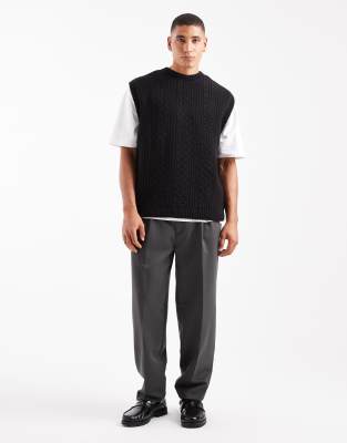 Asos Design Relaxed Cable Knit Tank Top In Black