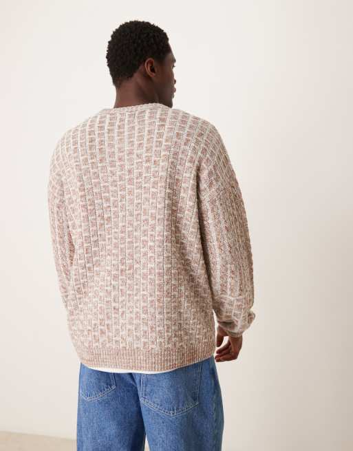 ASOS DESIGN relaxed cable knitted jumper in stone