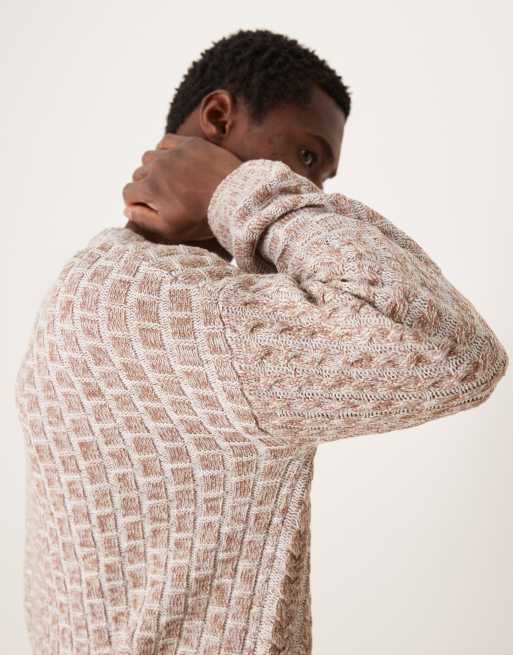 ASOS DESIGN relaxed cable knitted jumper in stone