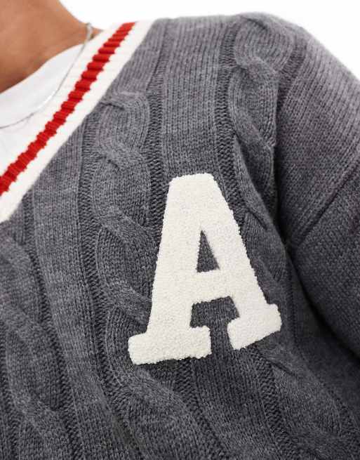 Cable Knit Jumper Abercrombie And Fitch Grey Sweater Asos Design