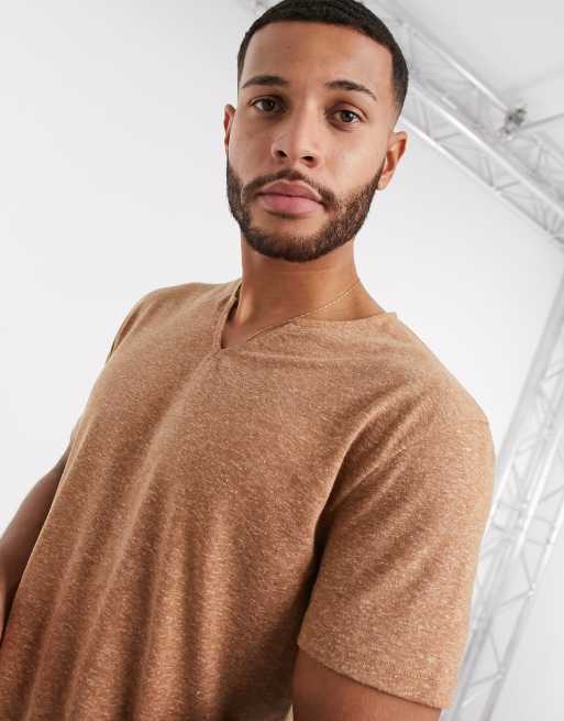 ASOS DESIGN relaxed caftan t shirt in tan linen mix ASOS