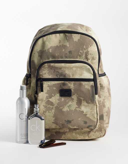 ASOS DESIGN relaxed camo print nylon backpack in khaki, 2 of 5