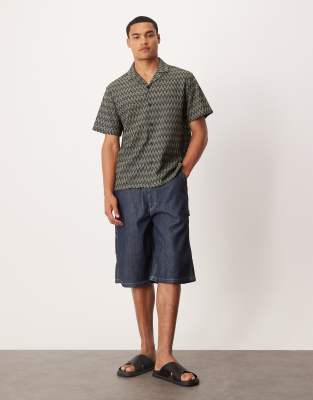Asos Design Relaxed Camp Collar Crochet Shirt In Black