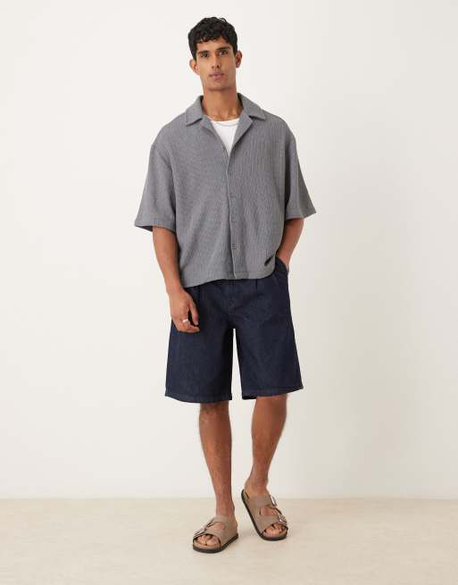 ASOS DESIGN relaxed revere crochet t-shirt in dark grey