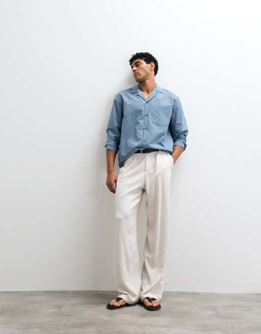 ASOS DESIGN relaxed camp collar flowing shirt in blue, 3 of 5