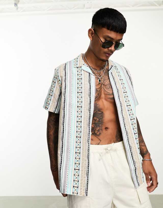 ASOS DESIGN relaxed camp collar linen mix shirt in pattern print