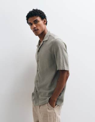 Asos Design Relaxed Camp Collar Open Textured Shirt In Green