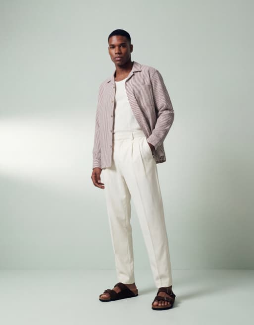 ASOS DESIGN relaxed camp collar seersucker striped shirt in burgundy, 9 of 12
