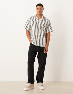 Asos Design Relaxed Camp Collar Shirt In Neutral