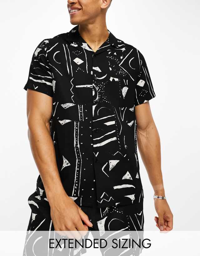 ASOS DESIGN relaxed camp collar shirt in black abstract print - part of a set