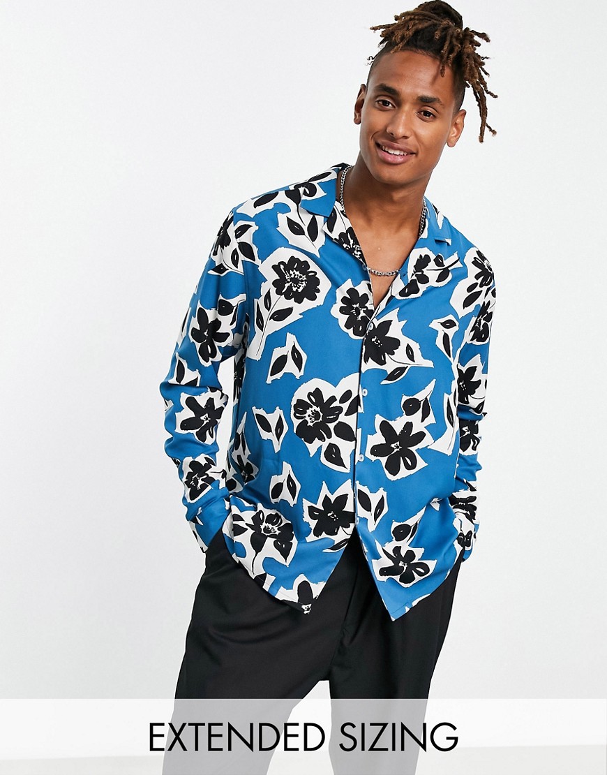 ASOS DESIGN relaxed camp collar shirt in blue floral print