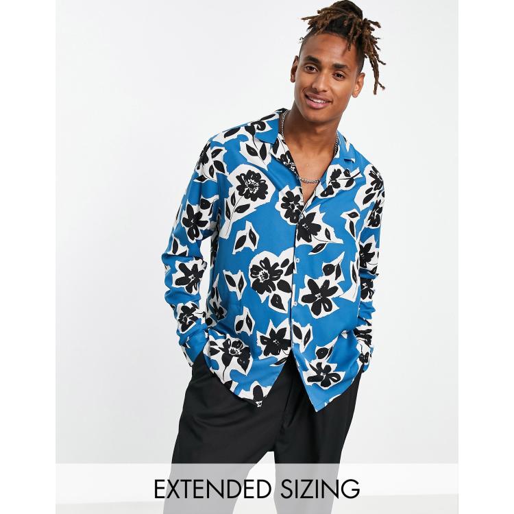 ASOS DESIGN relaxed camp collar shirt in blue floral print | ASOS