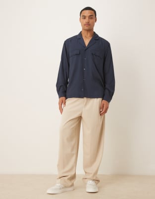 Asos Design Relaxed Camp Collar Shirt In Blue