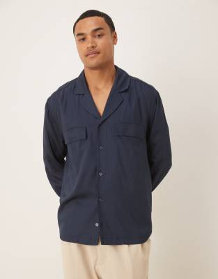 Asos Design Relaxed Camp Collar Shirt In Blue