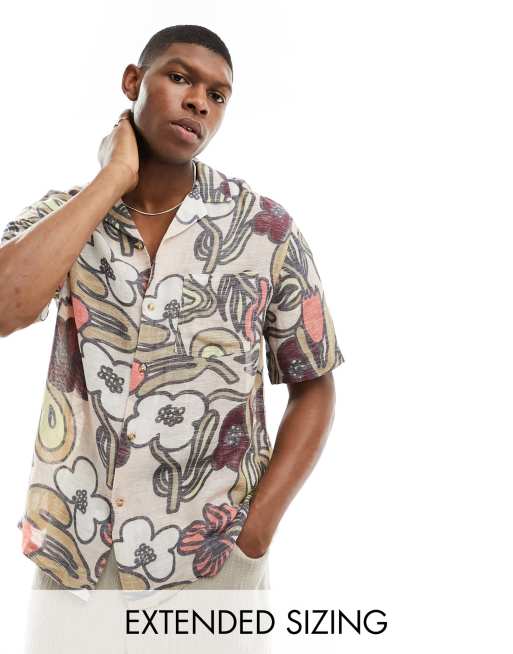 ASOS DESIGN relaxed camp collar shirt in reverse floral print 