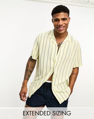 ASOS DESIGN relaxed revere shirt in yellow summer stripe - ASOS Price Checker