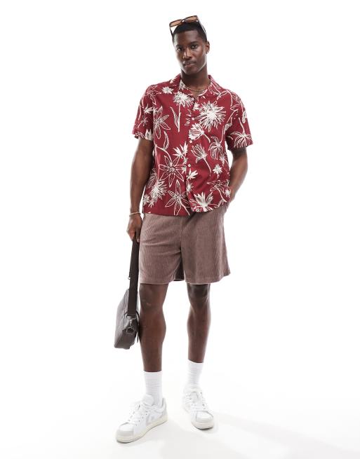 ASOS DESIGN relaxed camp collar shirt with floral print in red, 3 of 4