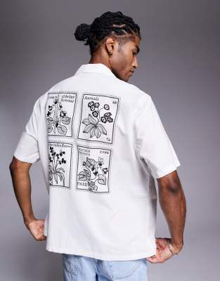 ASOS DESIGN relaxed camp collar shirt with floral print in white - view 1