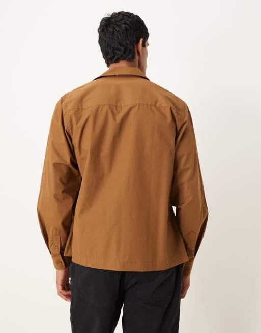ASOS DESIGN relaxed camp collar shirt with side tie in light brown | ASOS