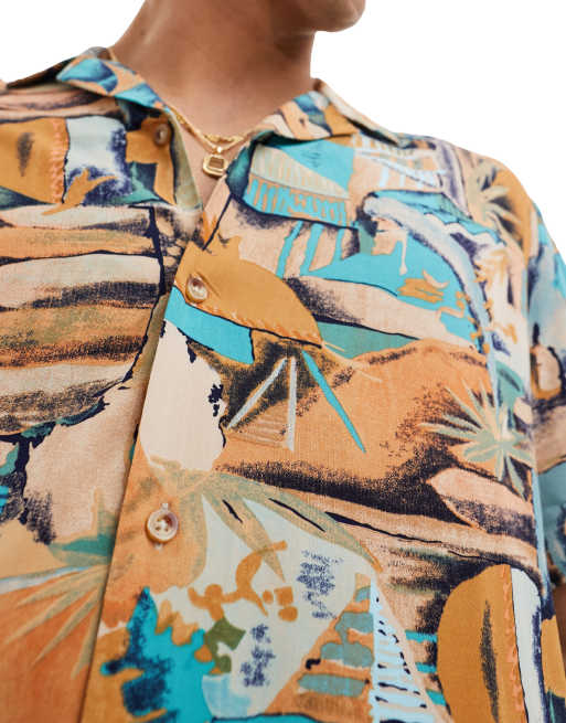ASOS DESIGN relaxed camp collar shirt with vintage abstract hawaiian print ASOS
