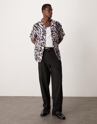 Asos Design Relaxed Camp Collar Shirt With Zebra Print In Lilac And Black-pink