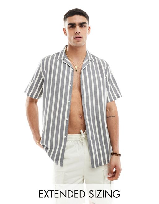 FhyzicsShops DESIGN relaxed camp collar striped shirt in gray 
