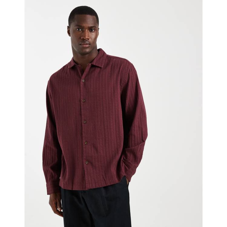 mens burgundy dress shirt Men's Basic Solid Color Button Up Dress Shirt (Burgundy) Burgundy / Large/16-16.5 Neck/34-35 Sleeve
